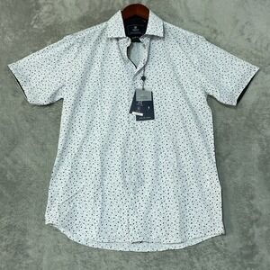 NWT Suslo Couture Shirt Men's M White Polka Poly Spandex Stretch Slim